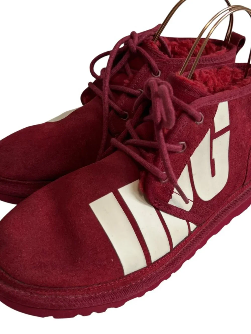 UGG boots Neumel Chopd size 9 Rich Red suede white logo lace up ankle booties